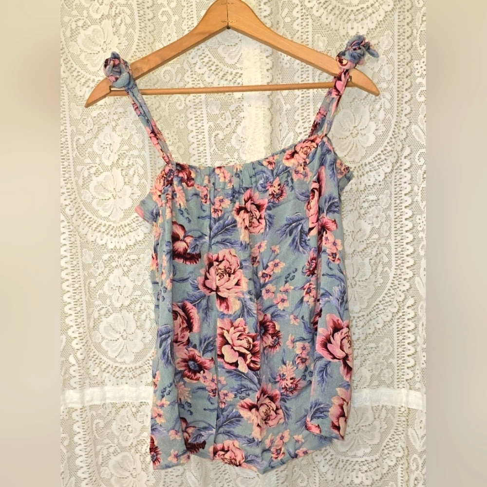 AEO, American Eagle Blue Floral Sleeveless Top, Womens Large Floral Shabby Chic